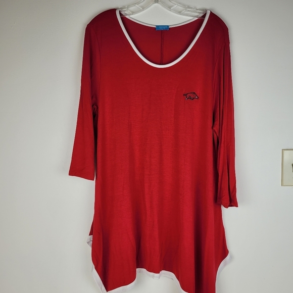 P.Michael Arkansas Razorbacks red long flowy tunic white trim asymmetrical hem L - Picture 5 of 15